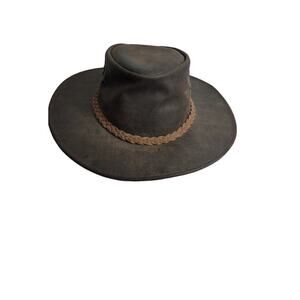 Kakadu Traders Hat Australian Leather Western Rodeo Work Chore Hat Sz Medium